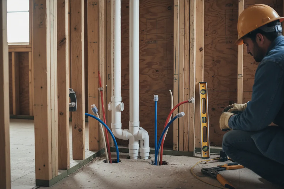 Drain and supply rough-in during Leak Detection in Demotte